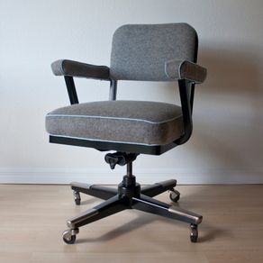 Sold: Vintage Tanker Desk Chair In Grey Wool Felt + Plaid by Dominique Provost
